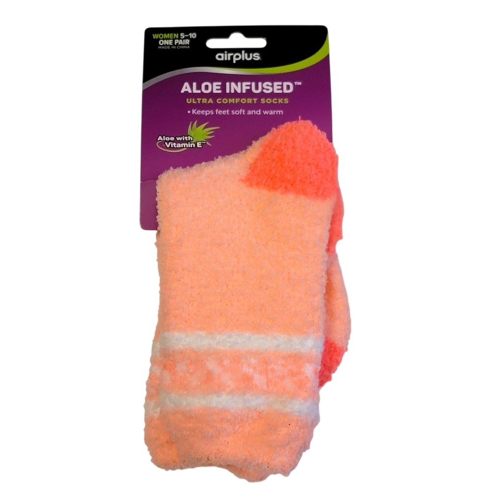 Airplus Aloe Infused Socks Womens‎ Sz 5-10 Neon Orange Ultra Comfort Vitamin E